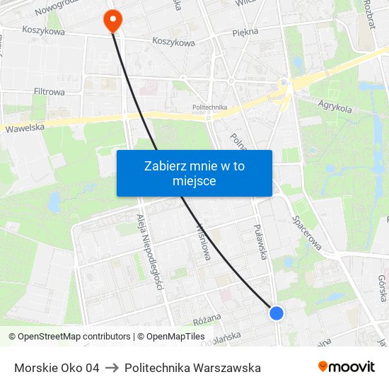 Morskie Oko 04 to Politechnika Warszawska map