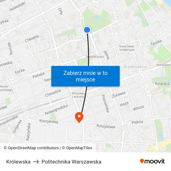 Królewska to Politechnika Warszawska map