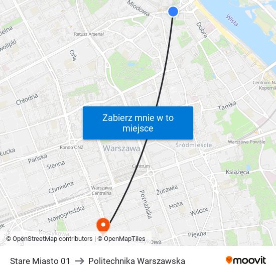 Stare Miasto 01 to Politechnika Warszawska map