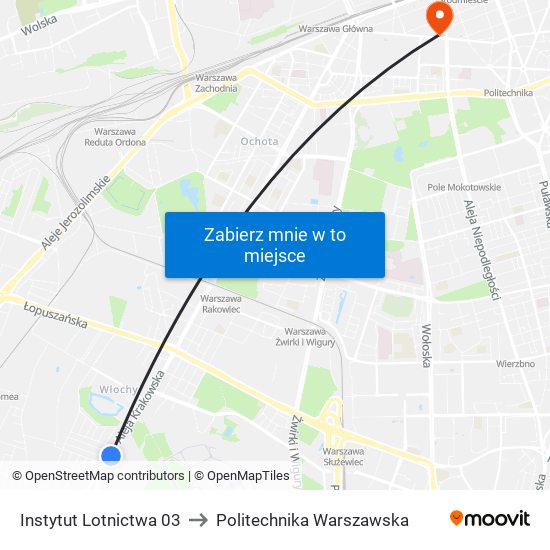 Instytut Lotnictwa to Politechnika Warszawska map