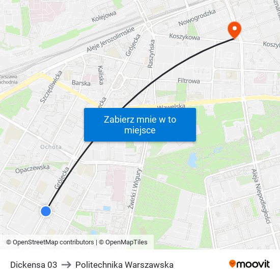 Dickensa to Politechnika Warszawska map