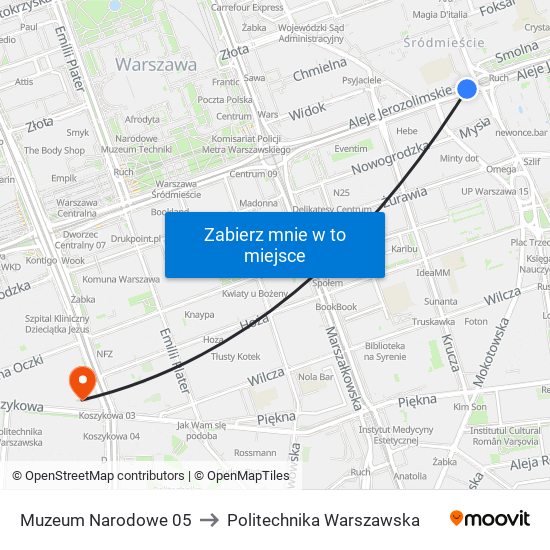 Muzeum Narodowe 05 to Politechnika Warszawska map