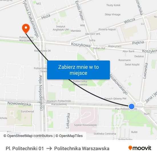 Pl. Politechniki 01 to Politechnika Warszawska map