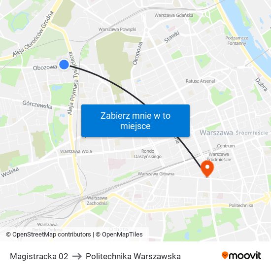 Magistracka to Politechnika Warszawska map