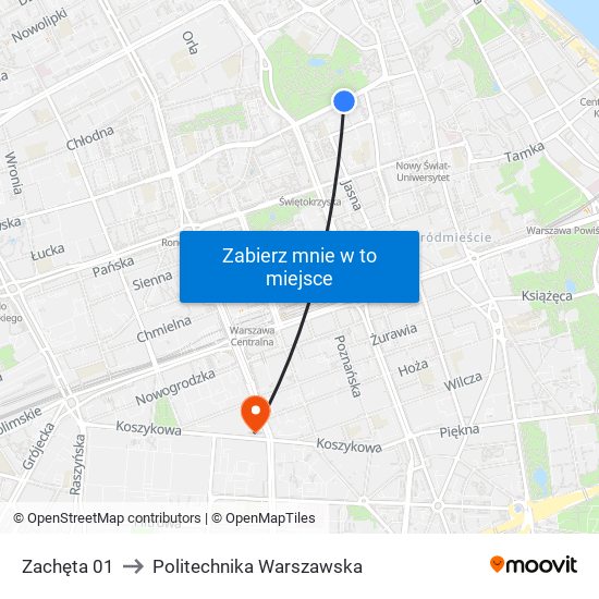 Zachęta 01 to Politechnika Warszawska map