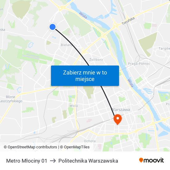 Metro Młociny 01 to Politechnika Warszawska map