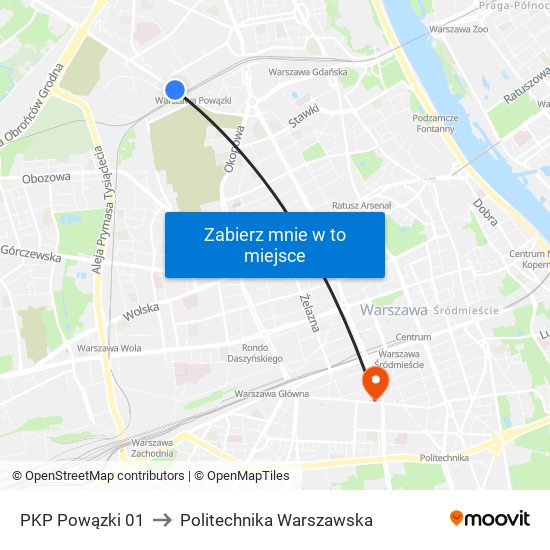 PKP Powązki 01 to Politechnika Warszawska map