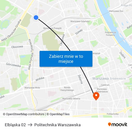 Elbląska 02 to Politechnika Warszawska map