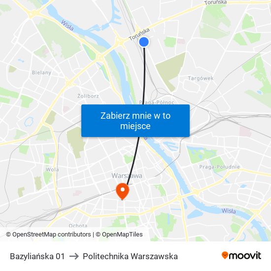 Bazyliańska 01 to Politechnika Warszawska map