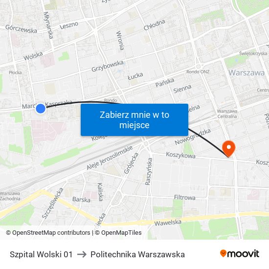 Szpital Wolski 01 to Politechnika Warszawska map