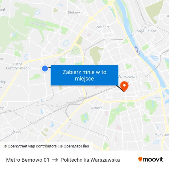 Metro Bemowo 01 to Politechnika Warszawska map