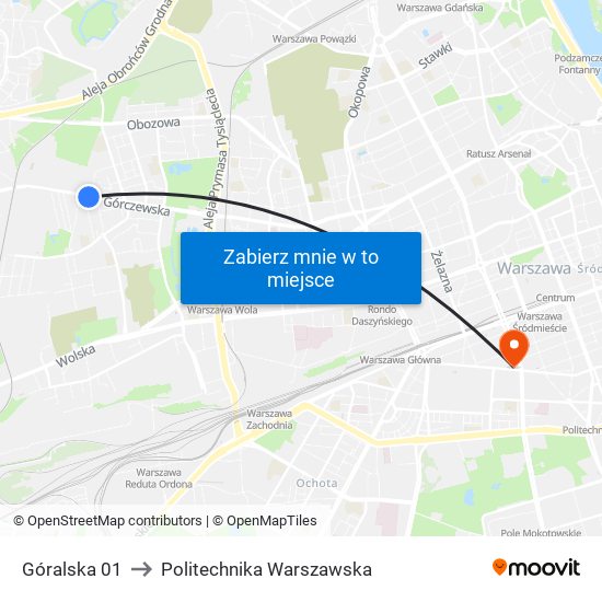 Góralska 01 to Politechnika Warszawska map