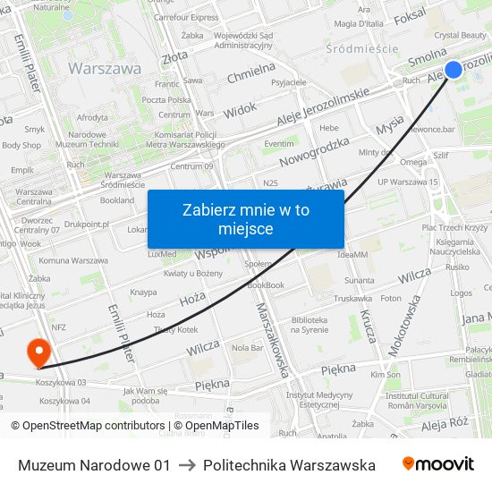 Muzeum Narodowe 01 to Politechnika Warszawska map