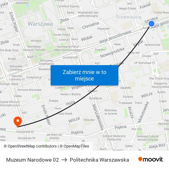 Muzeum Narodowe 02 to Politechnika Warszawska map