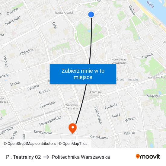 Pl. Teatralny 02 to Politechnika Warszawska map