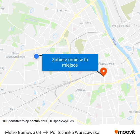 Metro Bemowo 04 to Politechnika Warszawska map