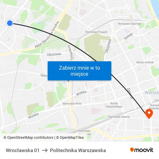 Wrocławska to Politechnika Warszawska map