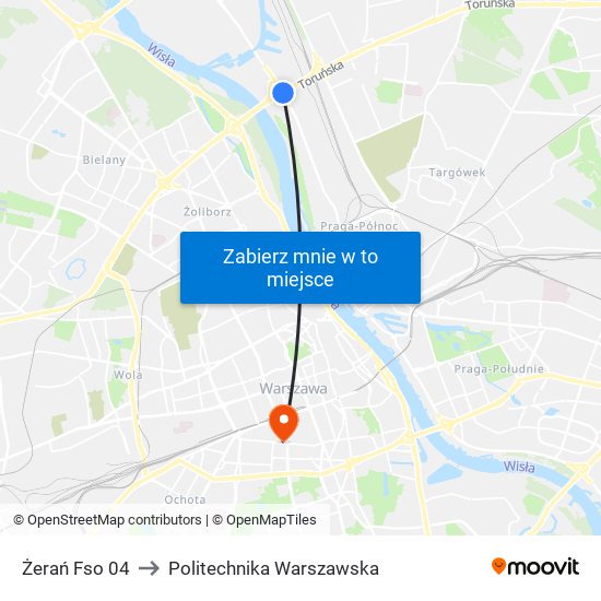 Żerań Fso to Politechnika Warszawska map