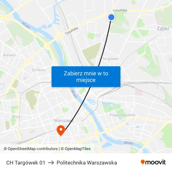 CH Targówek 01 to Politechnika Warszawska map