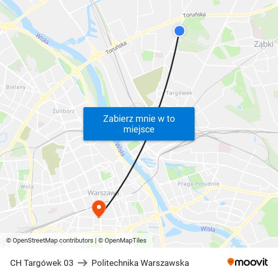 CH Targówek 03 to Politechnika Warszawska map