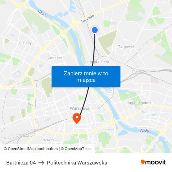 Bartnicza to Politechnika Warszawska map