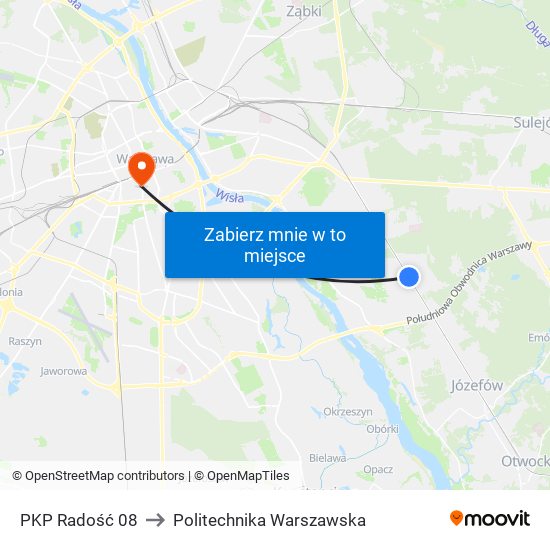 PKP Radość to Politechnika Warszawska map