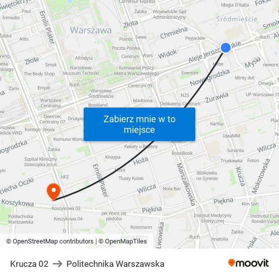 Krucza 02 to Politechnika Warszawska map