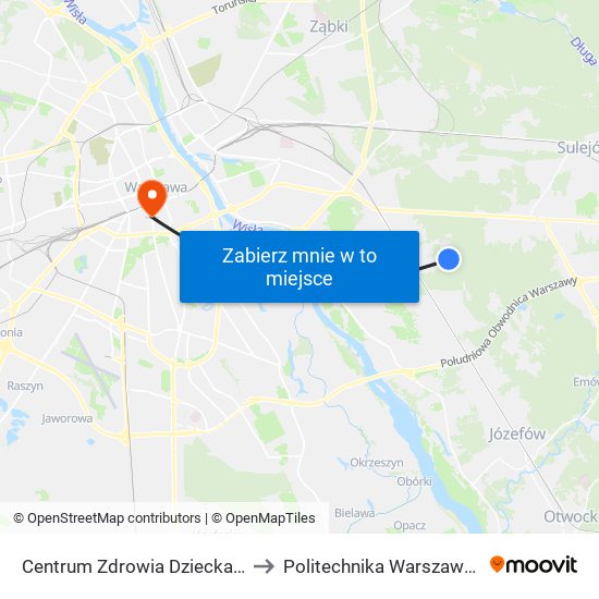 Centrum Zdrowia Dziecka 01 to Politechnika Warszawska map