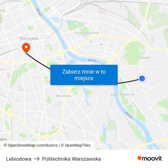 Lebiodowa to Politechnika Warszawska map