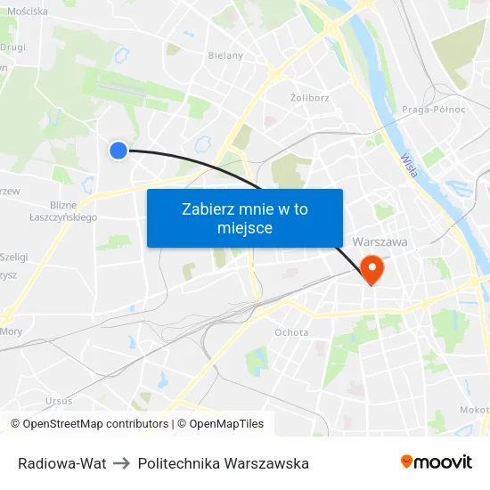 Radiowa - WAT to Politechnika Warszawska map