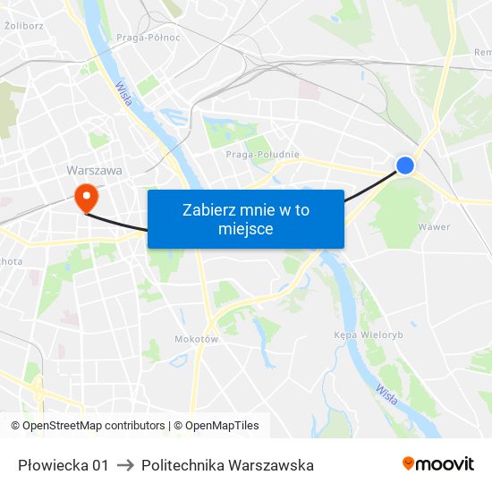 Płowiecka 01 to Politechnika Warszawska map