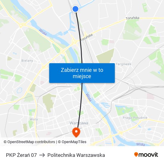 PKP Żerań 07 to Politechnika Warszawska map