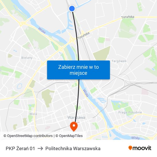 PKP Żerań 01 to Politechnika Warszawska map