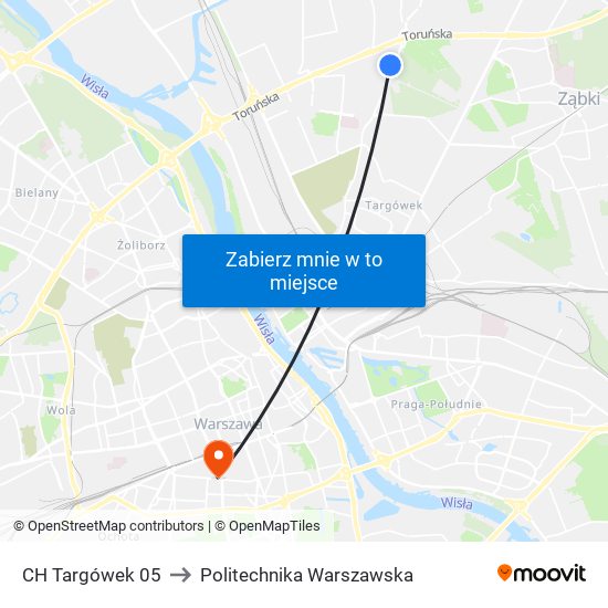 CH Targówek 05 to Politechnika Warszawska map