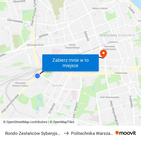 Rondo Zesłańców Syberyjskich 02 to Politechnika Warszawska map