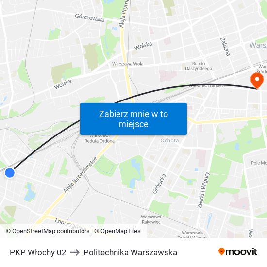 PKP Włochy 02 to Politechnika Warszawska map