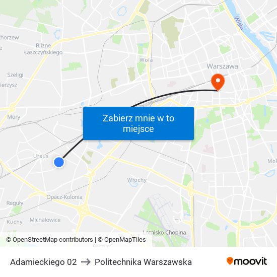 Adamieckiego 02 to Politechnika Warszawska map