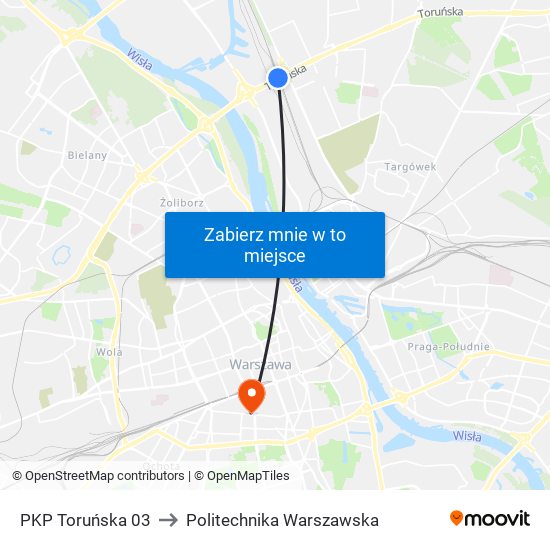 PKP Toruńska to Politechnika Warszawska map