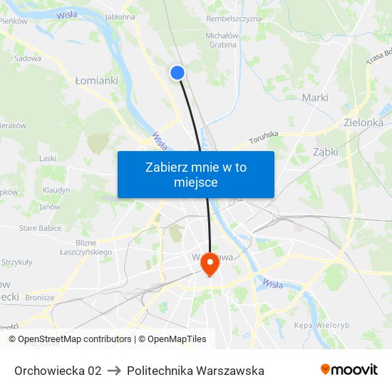 Orchowiecka 02 to Politechnika Warszawska map