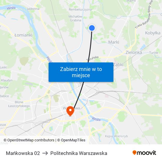 Mańkowska 02 to Politechnika Warszawska map