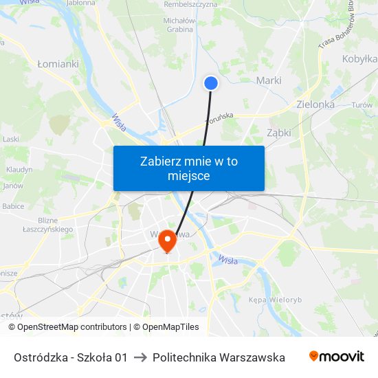 Ostródzka - Szkoła 01 to Politechnika Warszawska map