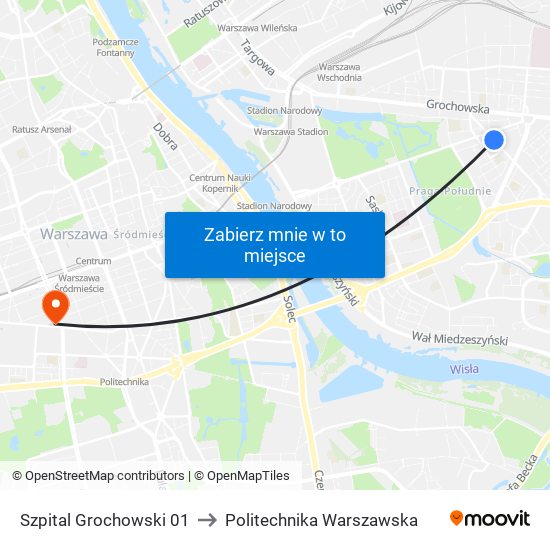 Szpital Grochowski 01 to Politechnika Warszawska map