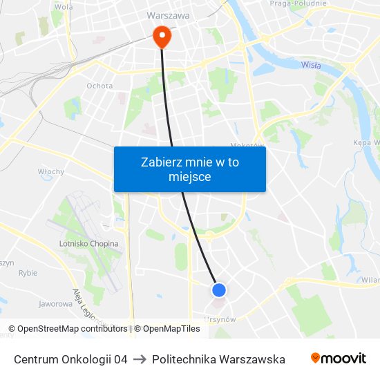 Centrum Onkologii 04 to Politechnika Warszawska map