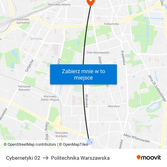 Cybernetyki 02 to Politechnika Warszawska map