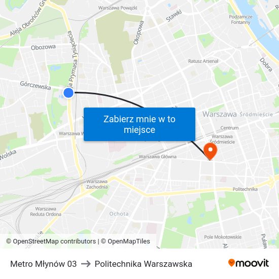 Metro Młynów to Politechnika Warszawska map