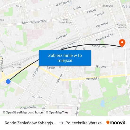 Rondo Zesłańców Syberyjskich to Politechnika Warszawska map