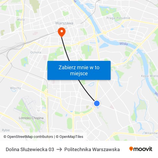 Dolina Służewiecka to Politechnika Warszawska map