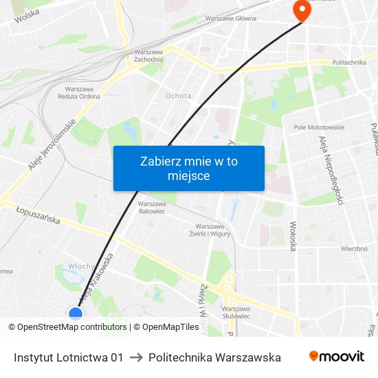 Instytut Lotnictwa 01 to Politechnika Warszawska map