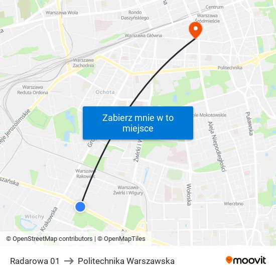 Radarowa to Politechnika Warszawska map