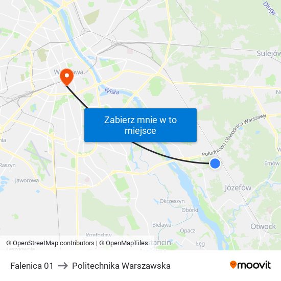 Falenica to Politechnika Warszawska map